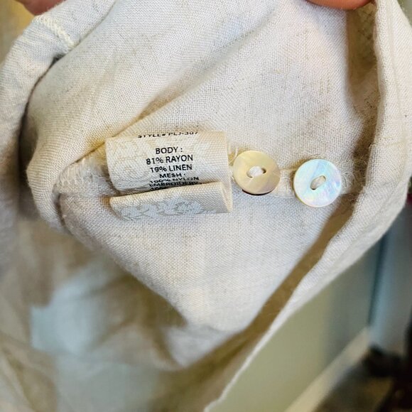 Soft Surroundings Beige Cream Embroidered Button Down Boho Neutral Tunic | XL - Picture 7 of 8